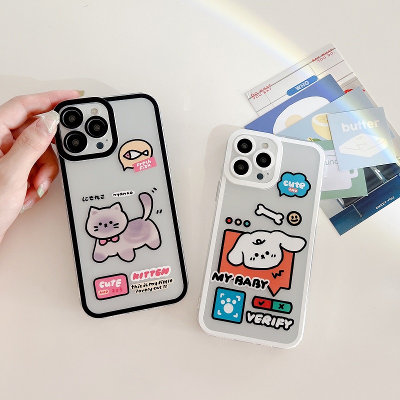 Soft case Pelindung Lensa Tahan Jatuh Motif Kartun Anjing Kucing Untuk iPhone 13 12 11 Pro MAX X XR XS MAX 7 8 Plus