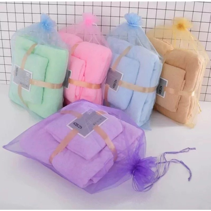 HANDUK MANDI SET 2IN1 / HANDUK SET 2IN1 IMPORT  COTTON TOWEL IMPORT MURAH / HANDUK SULTAN 1 SET ISI 2 PICS AKSESORIS SOVENIR PERNIKAHAN