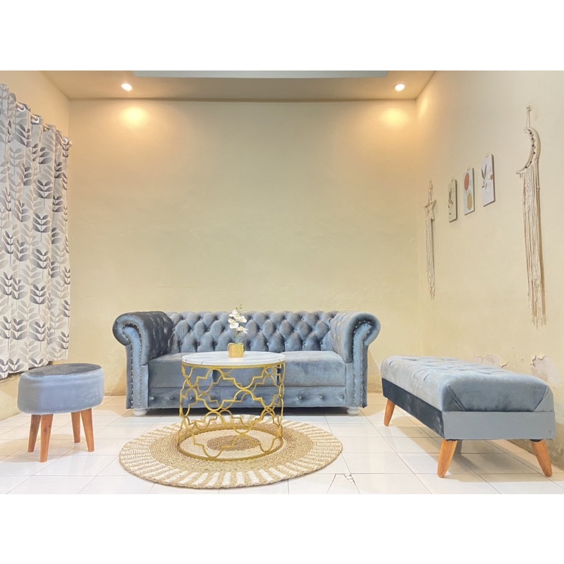 sofa chesterfield set meja besi
