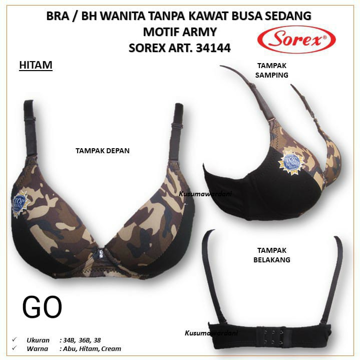 gos SOREX BH 34144 Bra Wanita Bahan Katun Tanpa Kawat Berbusa Motif Army