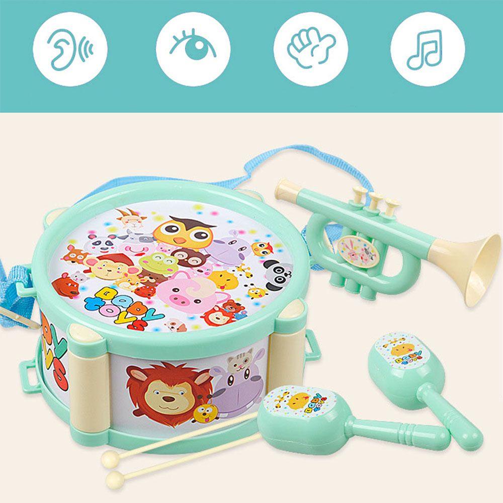 R-flower 6pcs / set Mainan Alat Musik Drum + Kerincingan Untuk Bayi