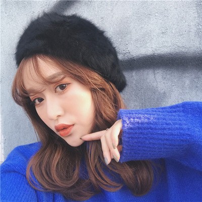 BEPL topi beret winter plush baret topi mangaka komikus tebal korea wo - Cokelat