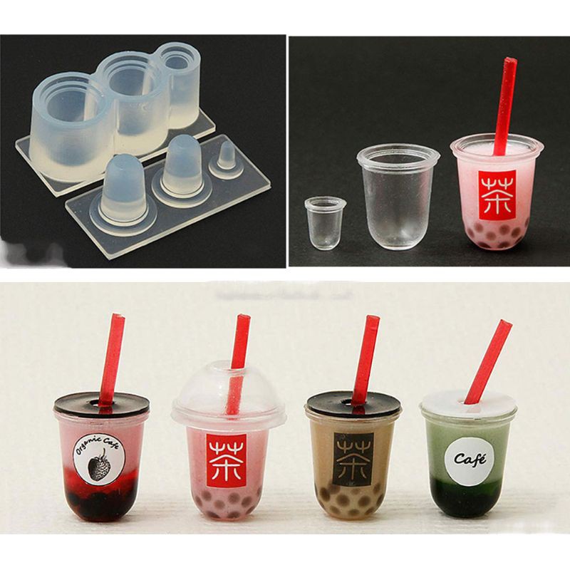 Moonlight&quot; 3D Mini Milk Tea Cup Bottle UV Resin Silicone Mold  Miniture Food Play Mold Tool