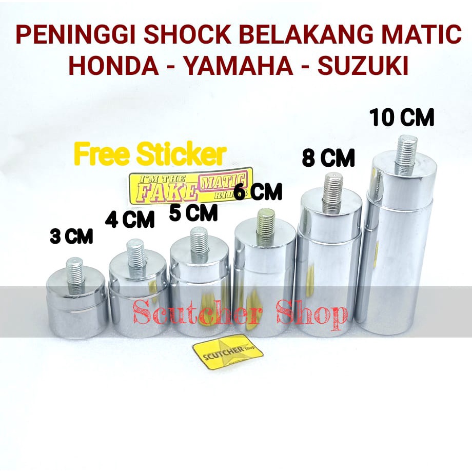 Peninggi shock Belakang Matic Drat 14 MODEL TABUNG Tinggi 2-3-4-5-6-8-10 Cm Chroom Hitam Coting