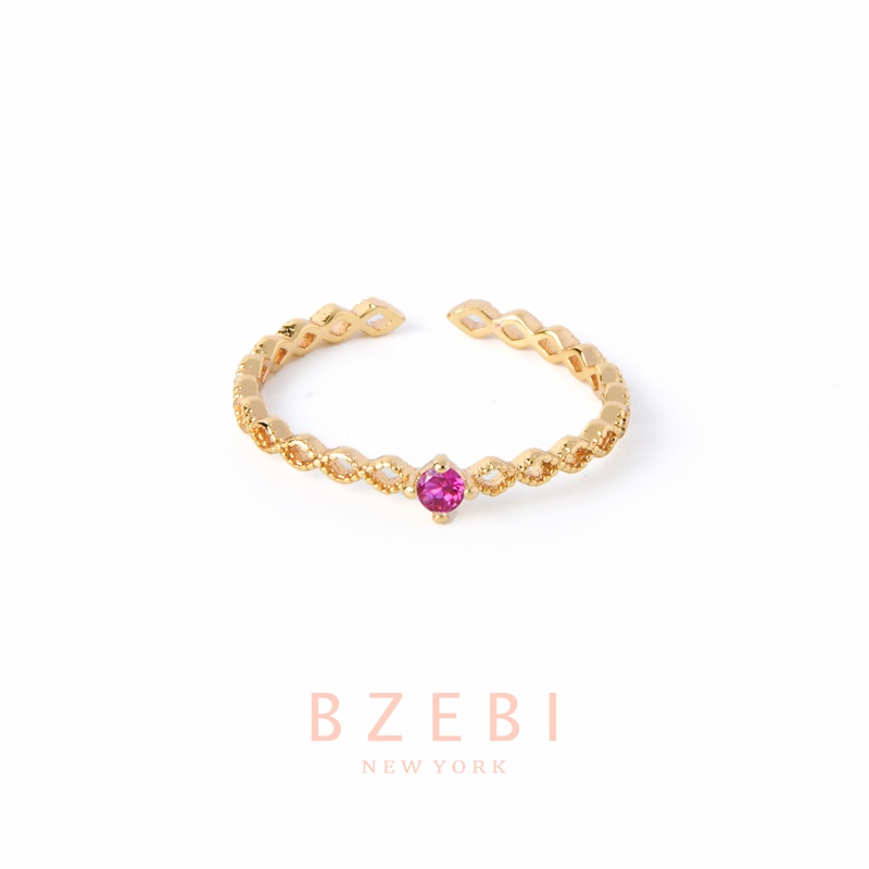 Bzebi Cincin Lapis Emas 18k Model Terbuka Adjustable Hias Berlian Imitasi Gaya Korea Untuk Wanita 939r