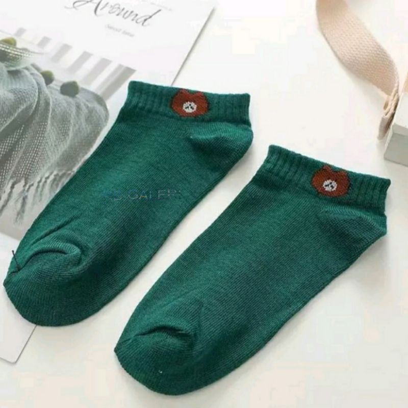 Kaos Kaki Fashion Unisex Motif Polos Beruang Fashion Wanita Pria KAOSKAKI ANKLE Sock BUNGA RB-BERUANG - HIJAU