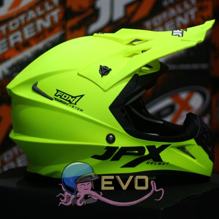 HELM JPX CROSS_SOLID - FLUO YELLOW DOFF / BLACK + GOOGLE SNAIL (ONGKIR 2 KG) HELM JPX TERBARU