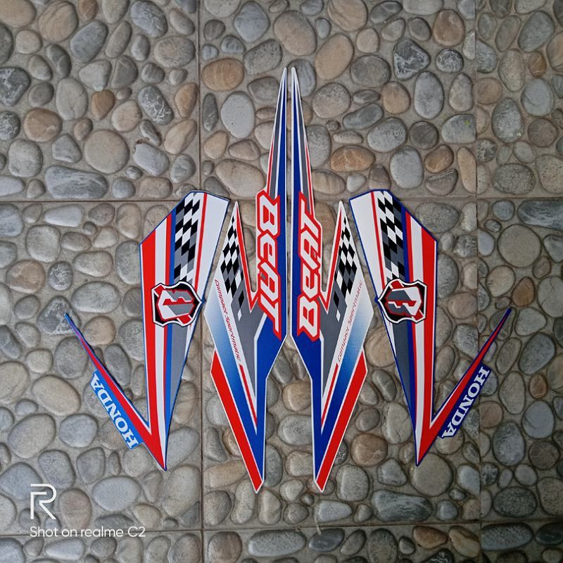 striping beat 2018 biru putih striping lis stiker standar Ori Honda beat fi biru putih 2018