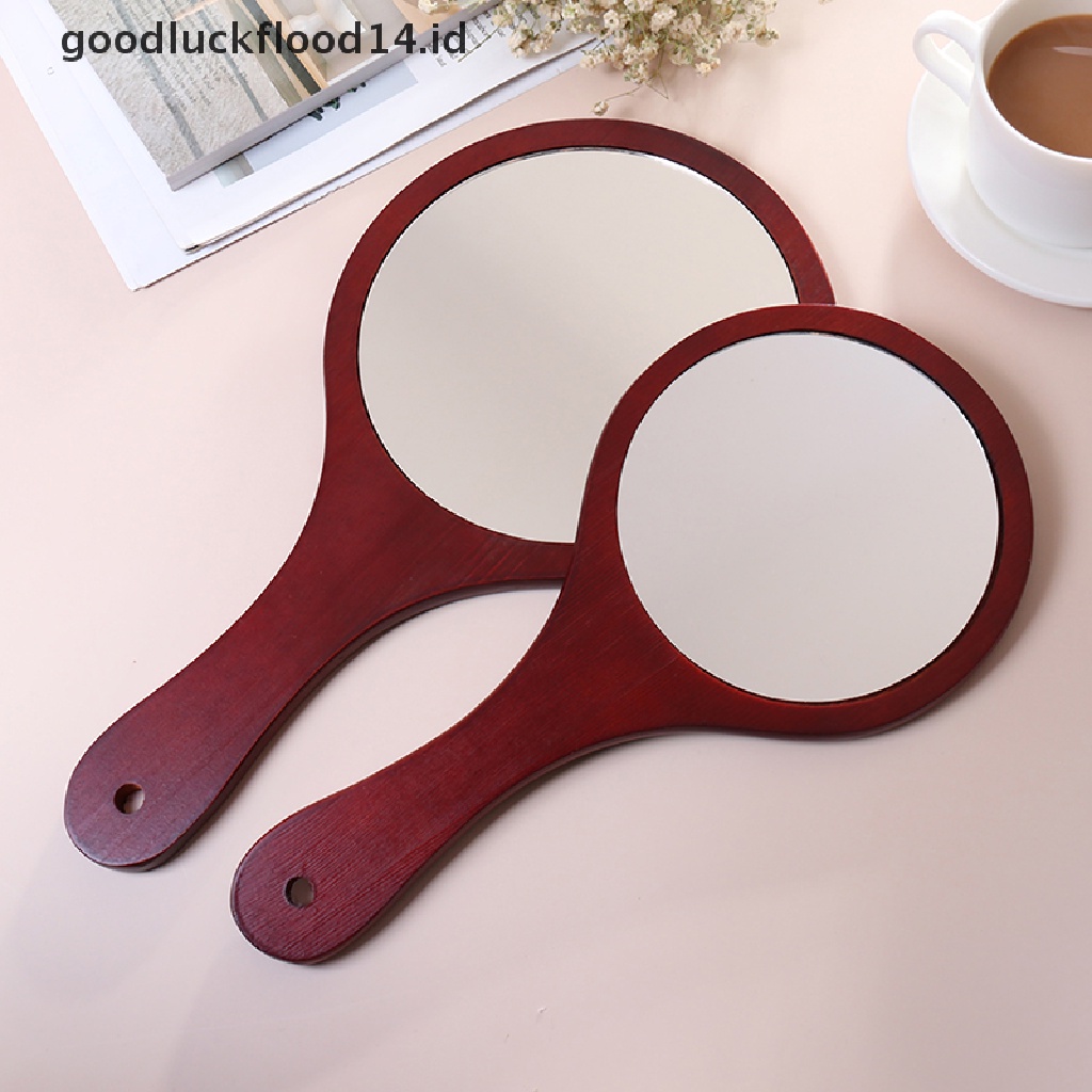 [OOID] Round Wood Vintage Hand Mirror Makeup Vanity Mirror Cosmetic Make Up Mirrors ID