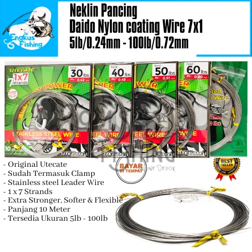 Neklin Pancing Utecate 10 Meter Wire 7x1 Strands (5Lb - 100Lb) Murah - Engkus Fishing