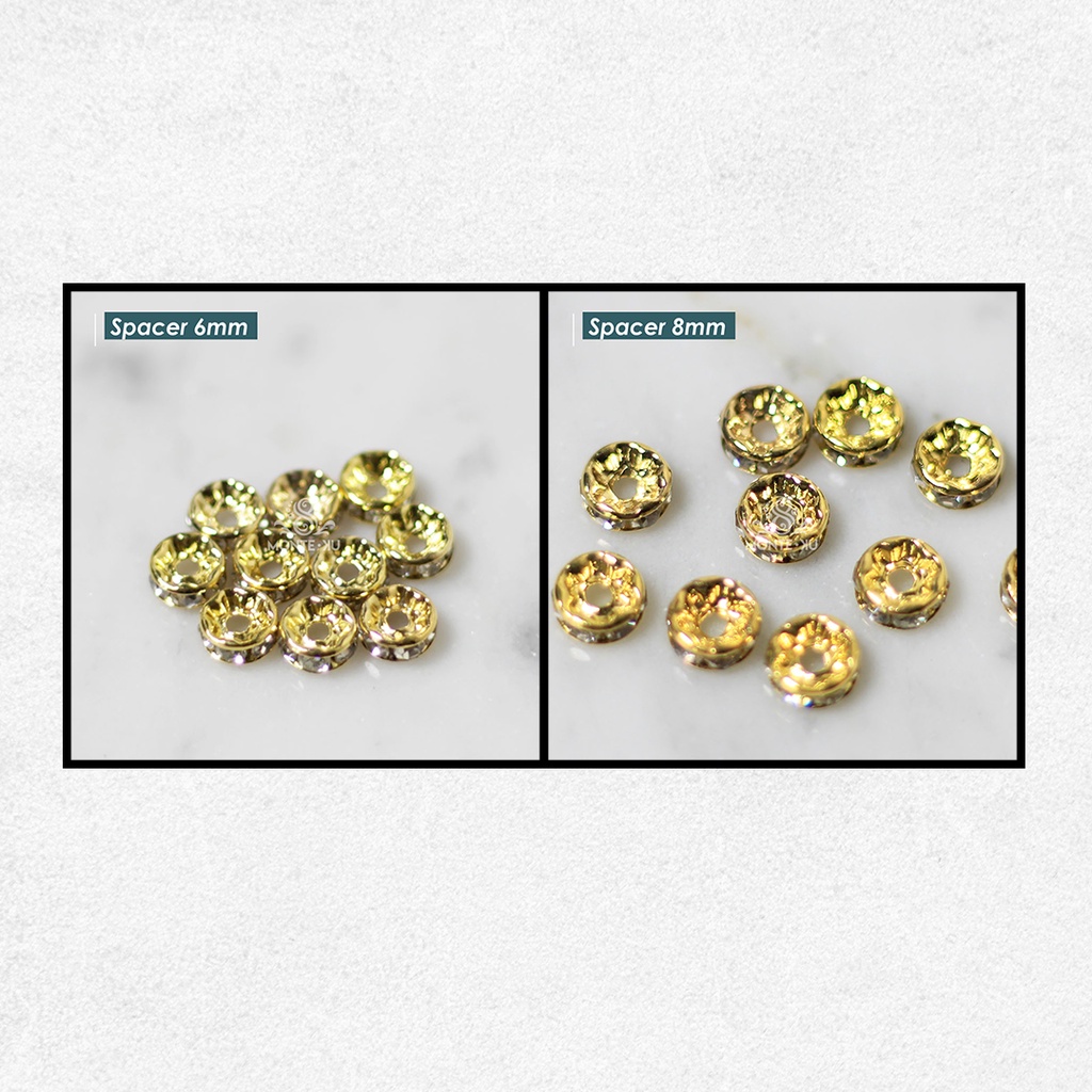 Spacer Diamond Gold 6mm dan 8mm Pembatas Mote Bahan Kerajinan Penjepit Gelang Manik Gelang Kalung Di