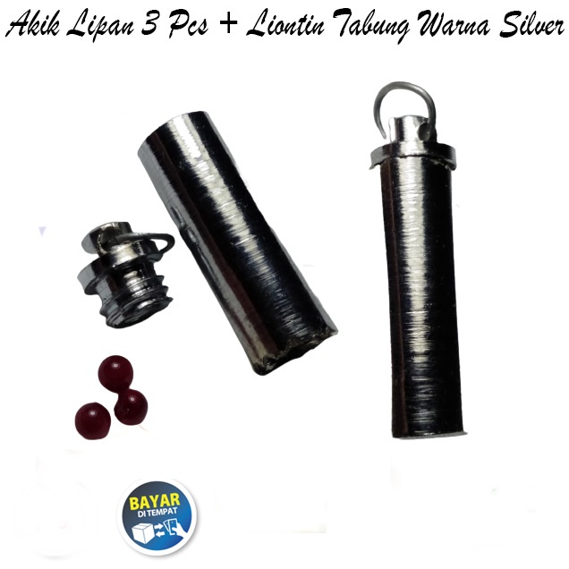 Paket Liontin Tabung Warna Silver Dan Batu merah delima 3 Buah