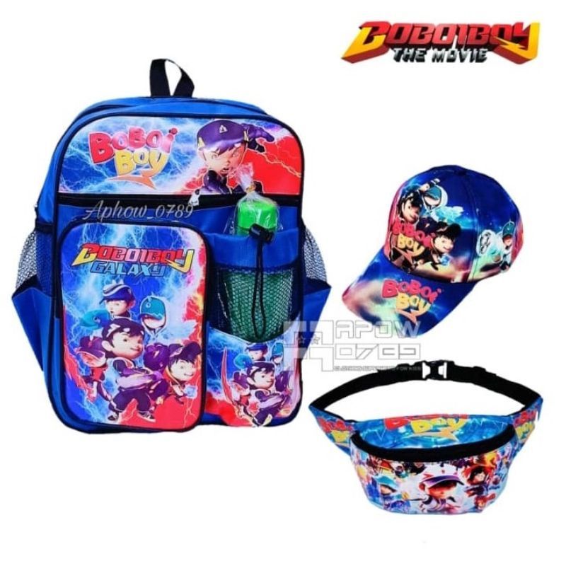 Tas BOBOIBOY 3 in 1 Tas Ransel + Topi + wesbag Anak laki laki tas anak motif BOBOIBOY