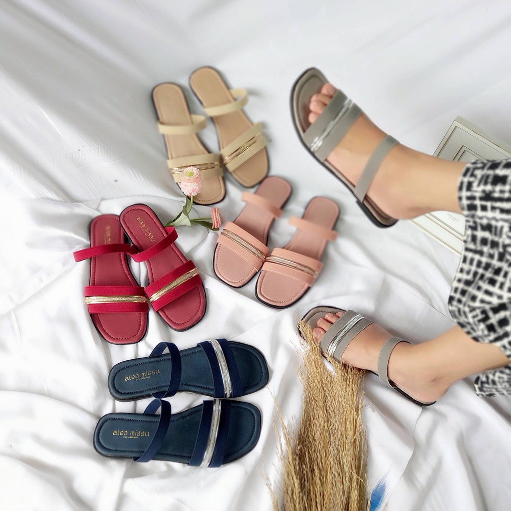 Super SALE !!! | Neomi sandals Tali Karet kombinasi Jelly Glitter Flat Sandal by aleamissu