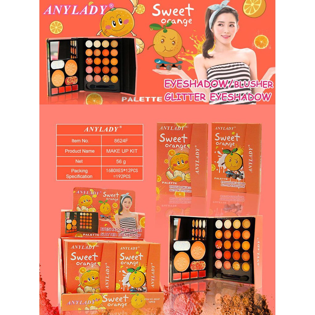 ANYLADY SWEET ORANGE EYESHADOW/BLUSHER GLITTER PALETTE