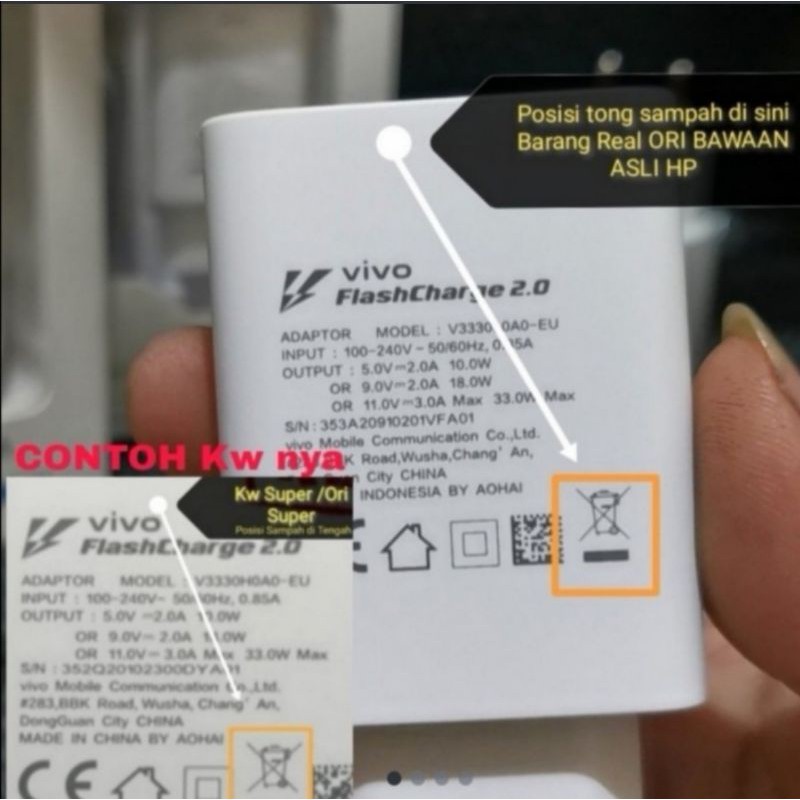 Adapter Vivo V20 V20Se X50 X50pro tnp kbl Cabutan bekas pakai  Copotan Original bawaan real Ori 1000