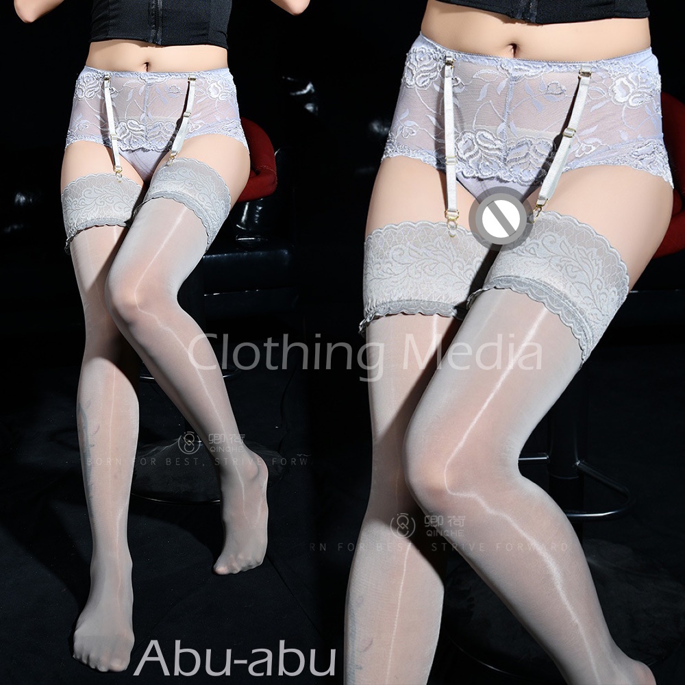 Lingerie Celana Dalam Stocking Glossy Renda Tali Garter Set Silky Stoking