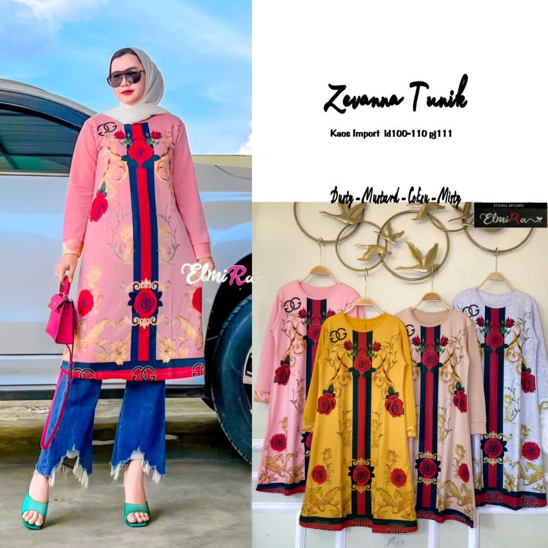 ZEVANNA TUNIK BY ELMIRA (TUNIK MUSLIMAH) Tunik motif bunga rekomended