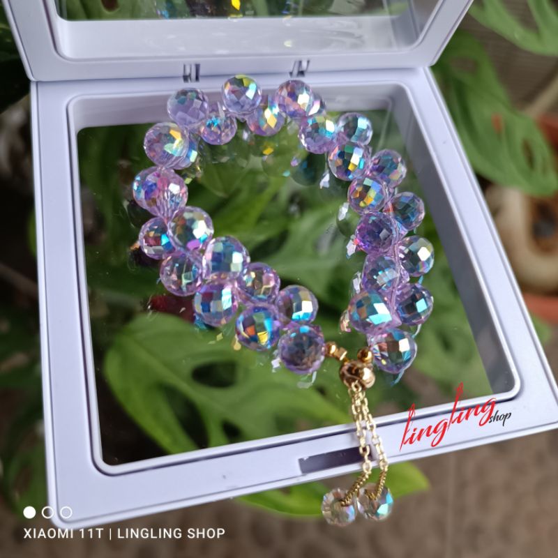 Gelang kristal serut,gelang kristal serut korea,gelang kristal tali elastis free BOX-Lilac serut 8mm