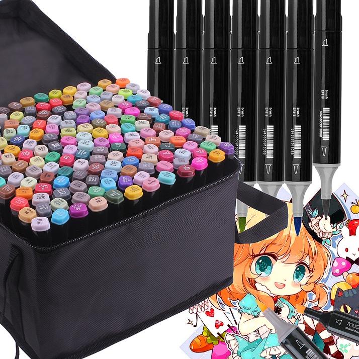 

COD !!! 9.9 touch 80/60/48/36/24/12 Colors Twin Tip Pen Marker Set Dual Head Oily Alcoholic Sketch Markers Brush Pen For Draw Manga Animation Design Art Supplies [KODE ]