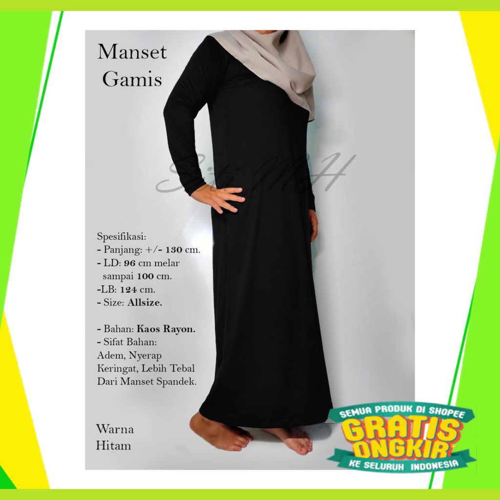 Maxi Hijau ijo Green Lumut Stabilo Lemon Jotol Botol /  Manset Gamis Bahan Kaos dan Spandek