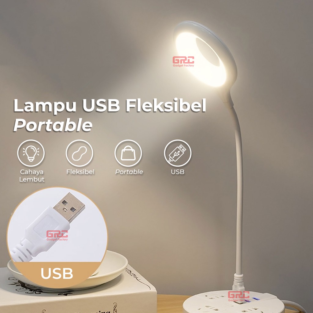 Lampu Meja Belajar LED USB Portable Lampu Baca Mini Flexible