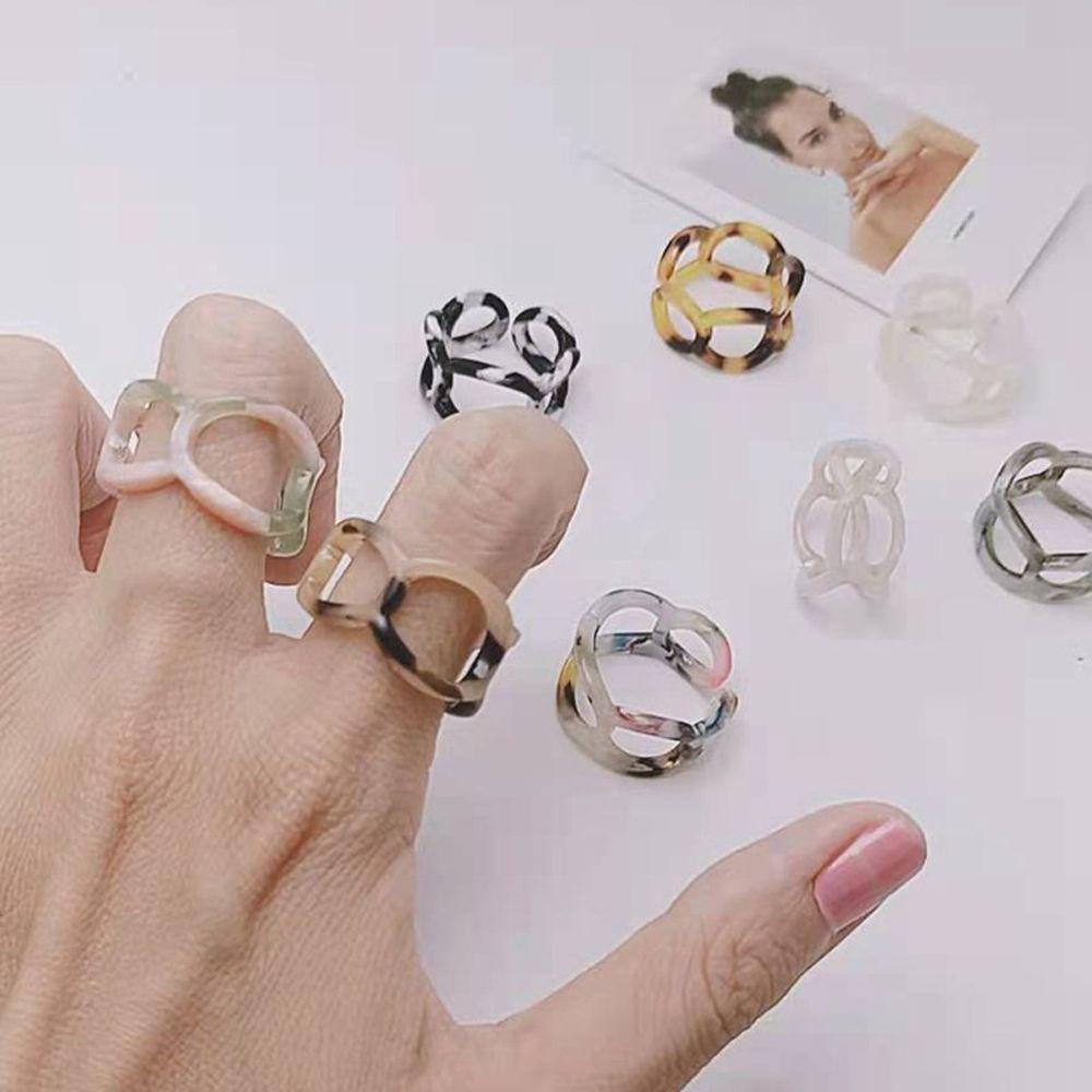 Mxbeauty Cincin Jari Terbuka Trendi Geometris Asam Asetat Berongga Perhiasan Fashion Bulat Leopard