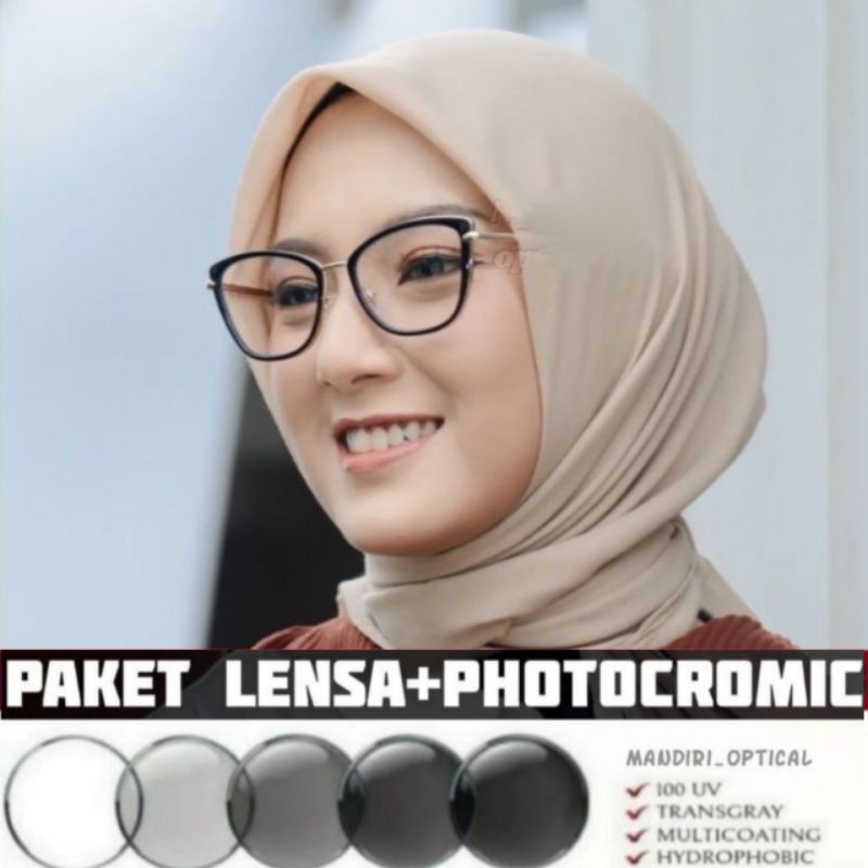 kacamata wanita cat eye photocromic minus anti radiasi