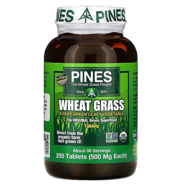 Pines International Wheat Grass 500 mg 250 Tablets Green Superfood Wheatgrass
