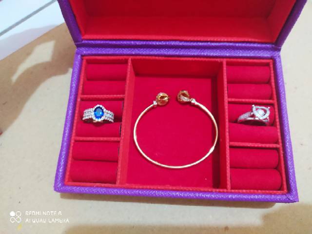 Kotak perhiasan cincin kalung gelang liontin LM warna ungu