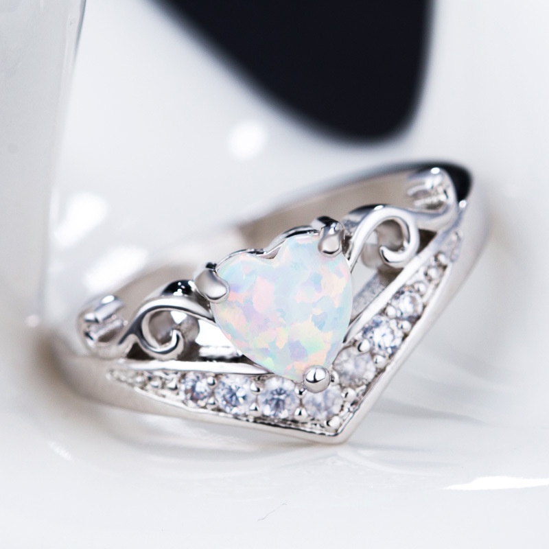New heart-shaped colorful opal ring European and American fashion trendy women's ring