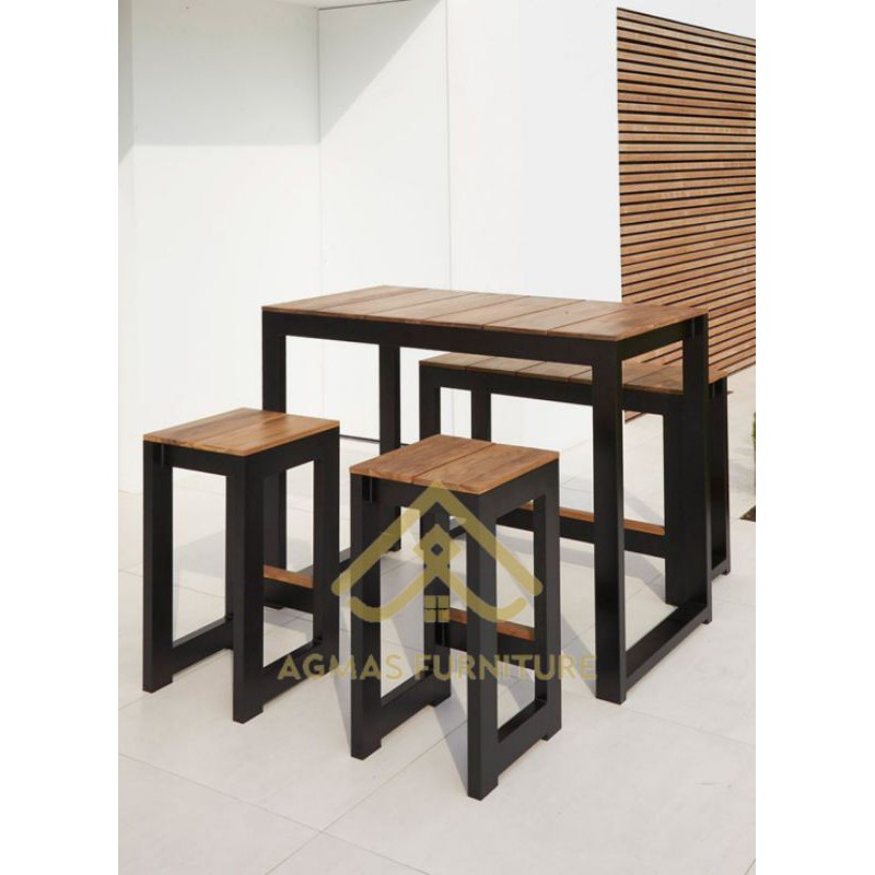 Set Meja Bar Minimalis Industrial – Meja Kursi Tinggi Kayu Besi untuk Cafe & Rumah
