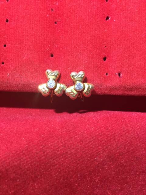 Anting jepit anak dan dewasa emas asli kadar 700 70% 22 1 satu g gr gram gold ubs permata batu