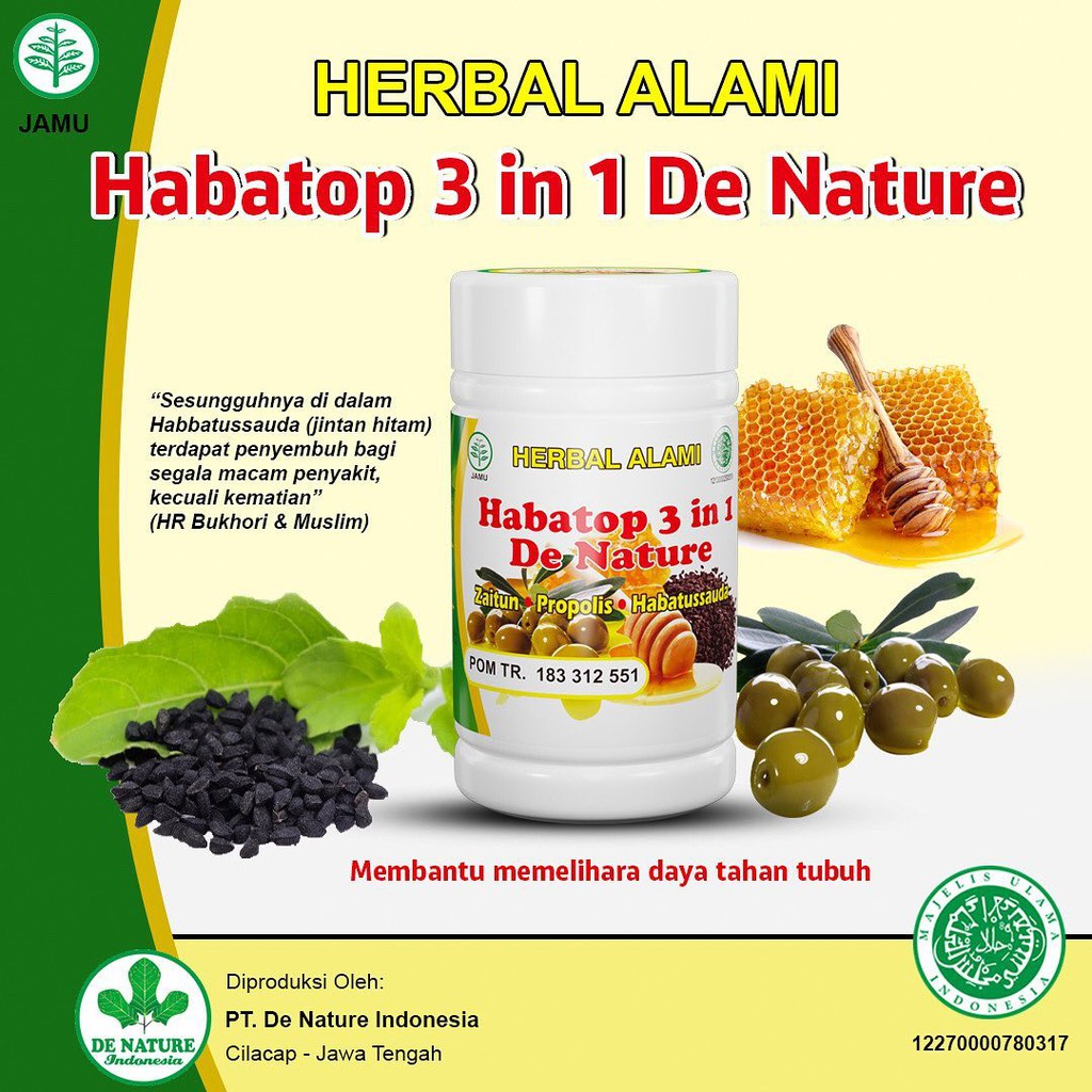 

Habatop 3in1 Ekstrak Habatusauda Jintan Hitam- Minyak Zaitun - Madu Propolis Herbal De nature