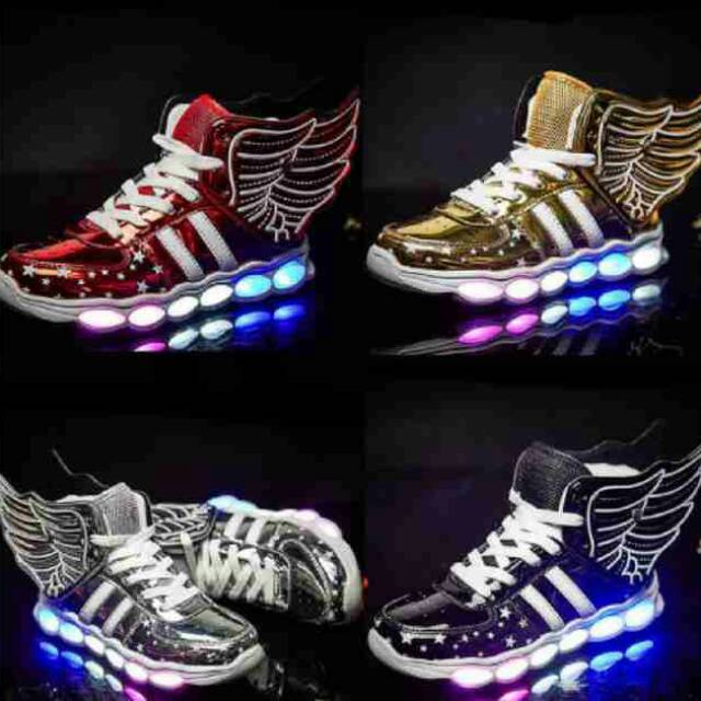 Black, Gold, Red Wings LED USB Charge Shoes/sepatu anak led