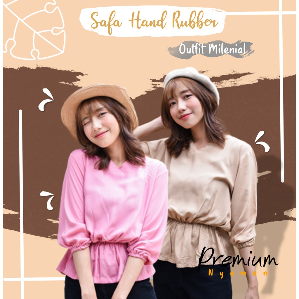 Baju Atasan Blouse Lengan Balon Outfit Wanita Model Hand Rubber Ootd Cewek Muslim Kekinian Terbaru