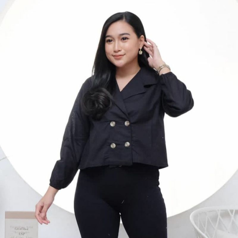 Kemeja Linen Crop Top Wanita Kemeja Oversize Shirt Outer Crop Kancing Aktif