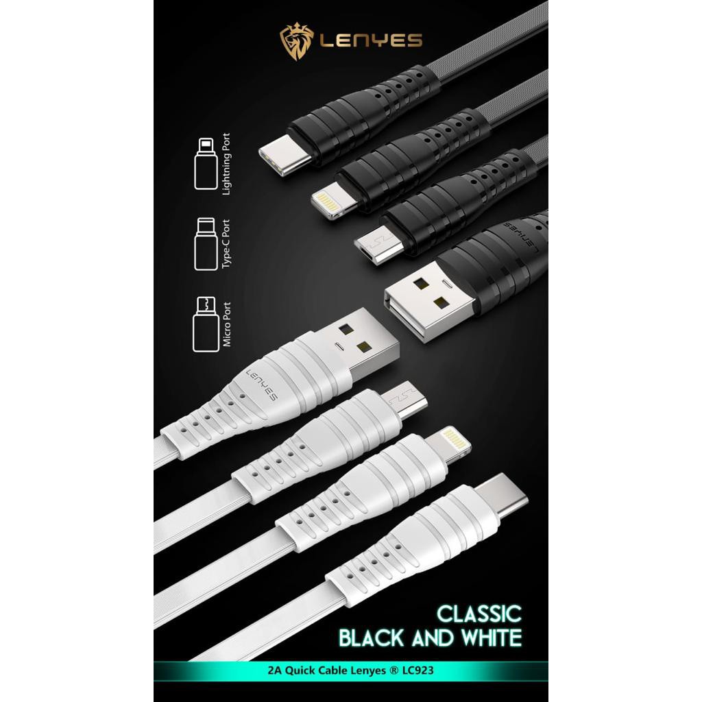 LENYES LC-923 Kabel data fast charging 2A Iphone Lightning android Type C Micro USB anti putus 1 Meter kabel cas original