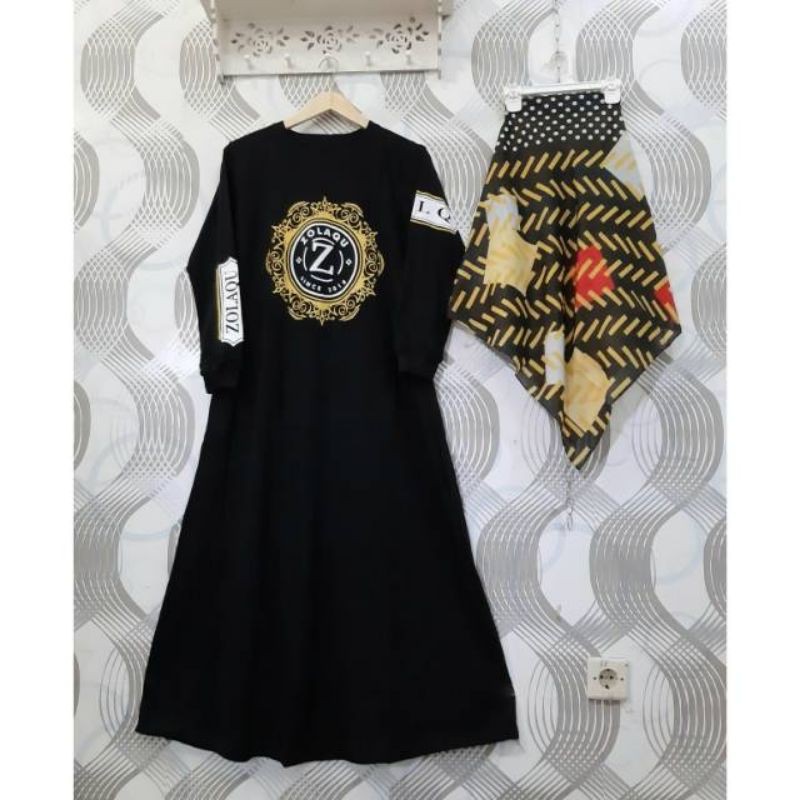 TERLARIS  Baju Gamis Wanita Zolaqu Combat ORI Set Hijab Denay persegi 4 Terbaru Lebaran 2021