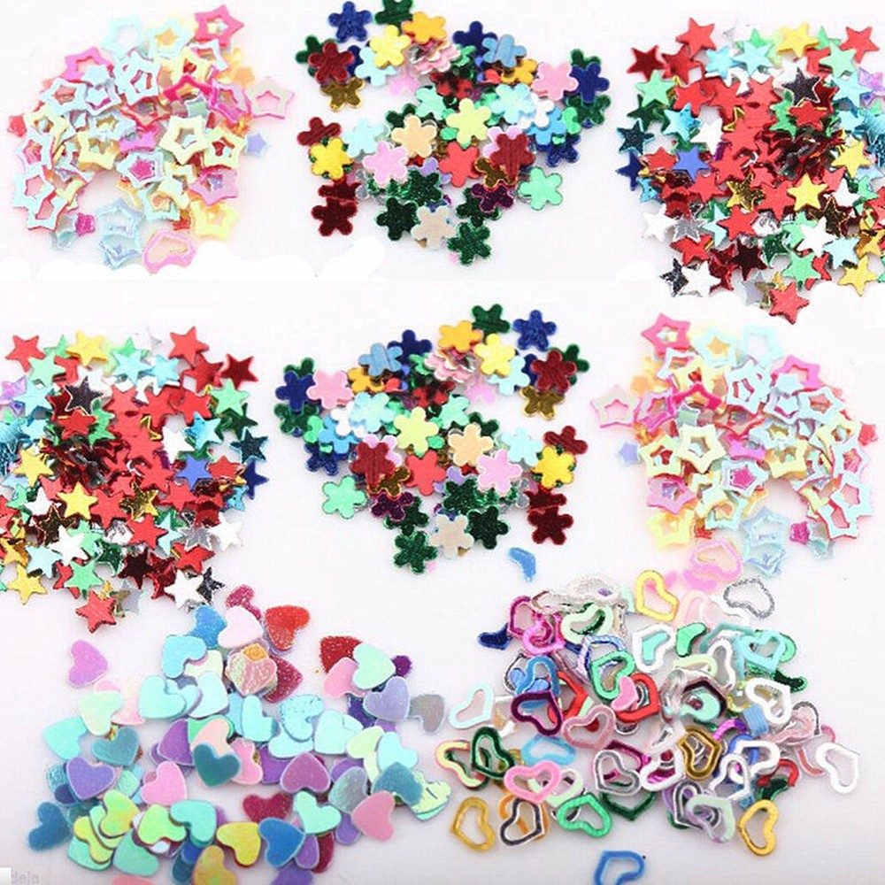 【TERSEDIA &amp; COD】5000 pcs Campuran Flash Jantung Bintang Bunga Sequin Sticker Applique Kuku DIY 3mm