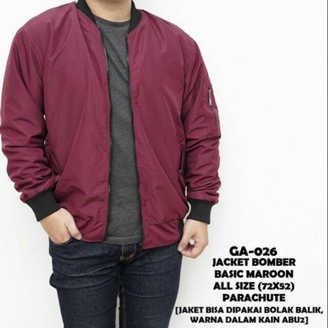 DETT STORE 〰 JACKET BOMBER PRIA WARNA MAROON (JACKET BISA DI PAKAI BOLAKBALIK WARNA DALAM KAIN ABU2)