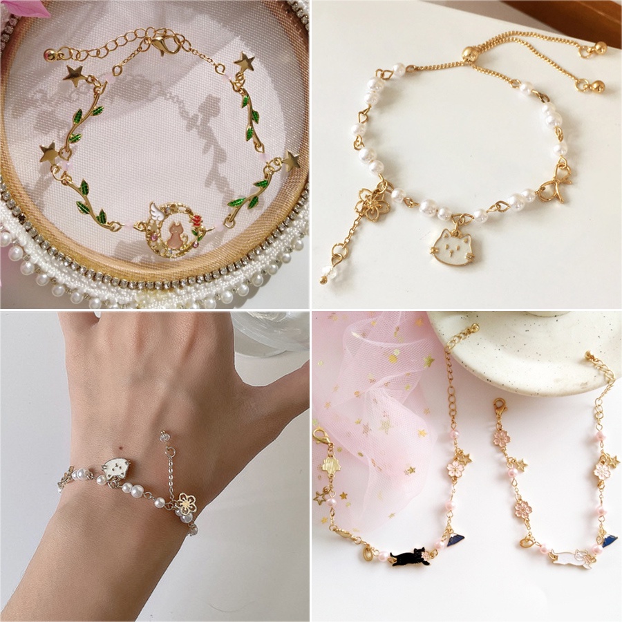 Gelang Rantai Mutiara Adjustable Bahan Metal Gaya Korea Untuk Wanita