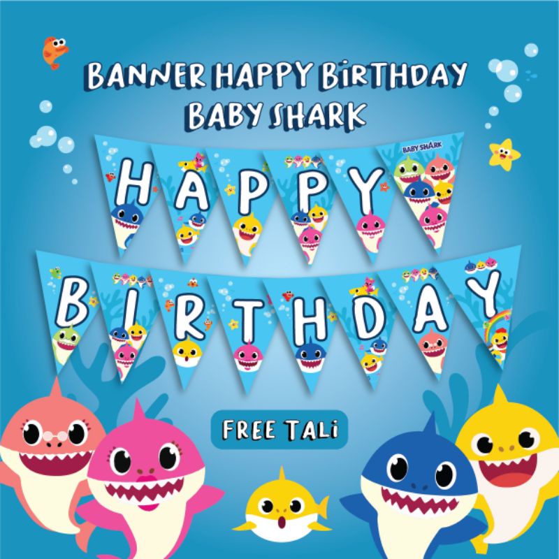 Jual BANNER HAPPY BIRTHDAY BABY SHARK DEKORASI ULTAH TULISAN ULANG