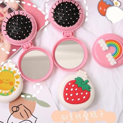 Grosir 2IN1 SISIR LIPAT Sisir Rambut Mini Lucu Anti Rontok Bulat Portable Pijat Kesehatan Dengan Cer