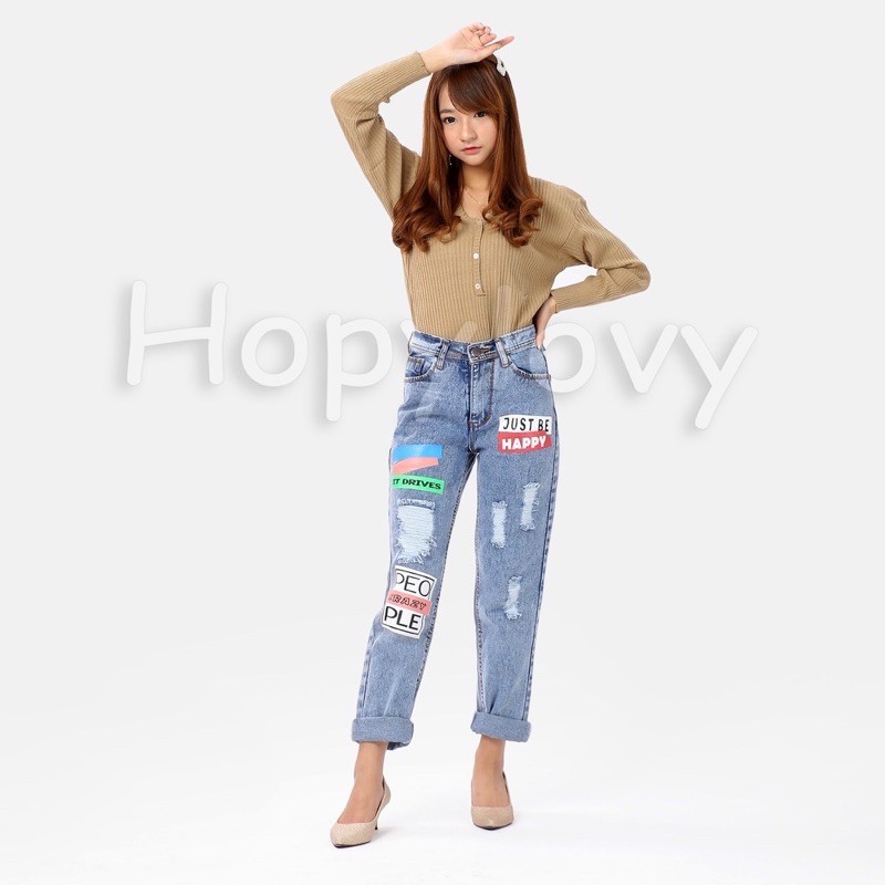 BOYFRIEND JEANS WANITA ROSALIE JUST BE HAPPY