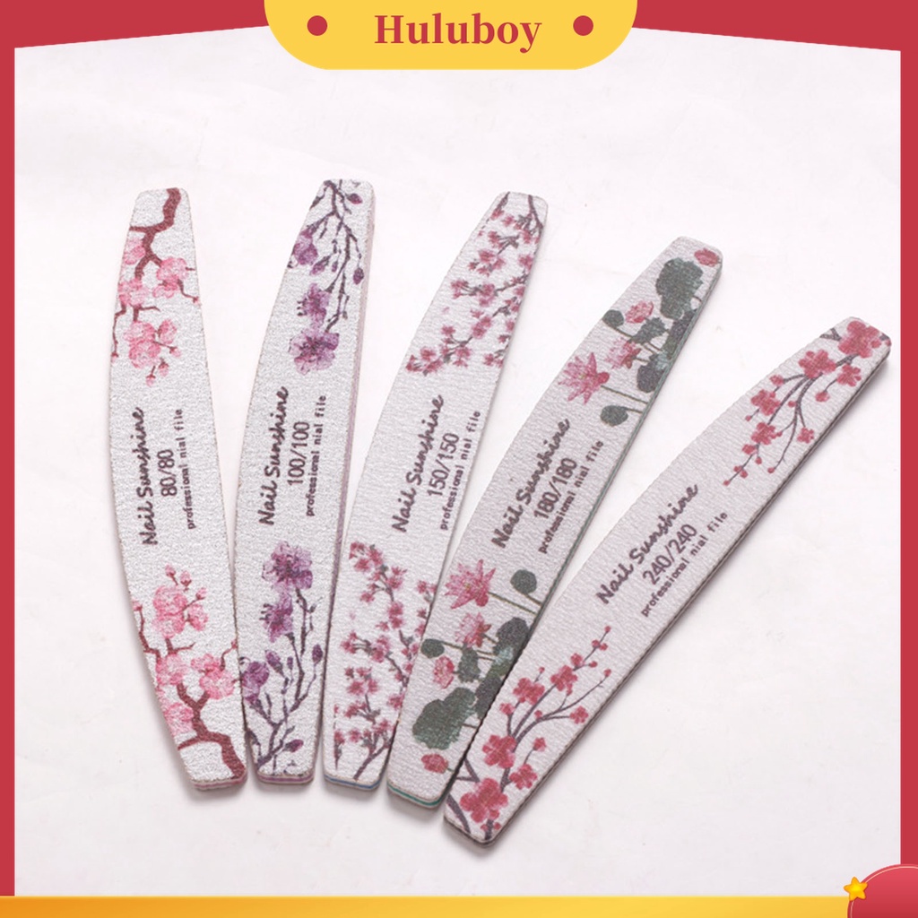 Huluboy Huluboy♡ 5pcs / Set Amplas Buffer Kuku Bentuk Setengah Bulan Untuk Manicure