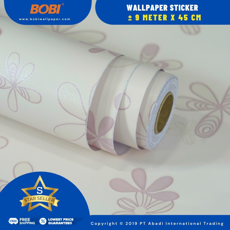 Walppaper Sticker Dinding Motif Bunga Pink Ungu 5151-1/Wallpaper Sticker Motif