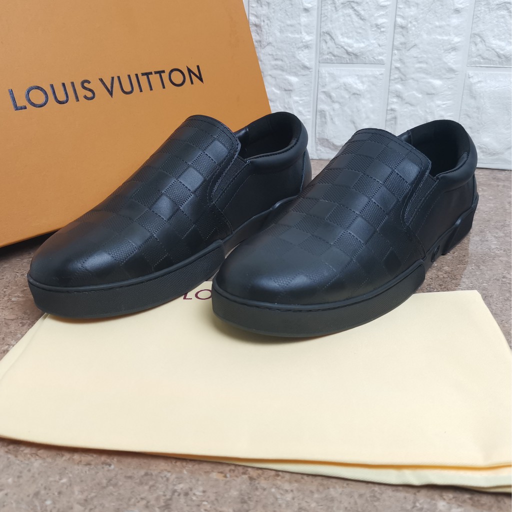 sepatu pria sneakers slip on shoes black men lv mirror sepatu kulit cowok tanpa tali sepatu keren