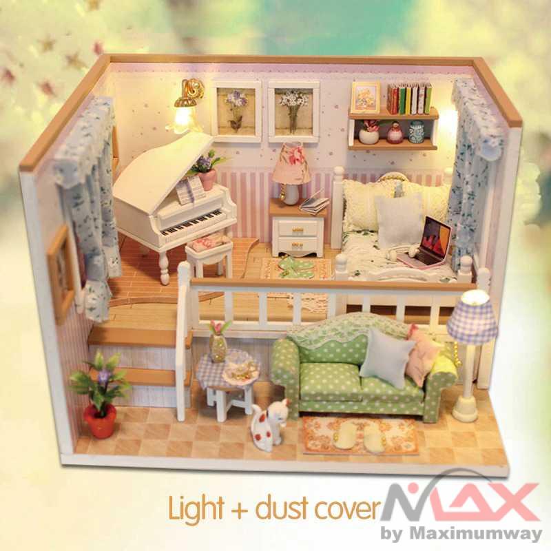 Merakit Rumah boneka bisa untuk pajangan cantik, Sylvanian Cute Room Miniatur Rumah Boneka 3D DIY 1:24 Cover - M026 Doub K Furniture Toy miniature bedroom Wood DIY Dolls House Pretend Play toys for girls kids Household dollhouse