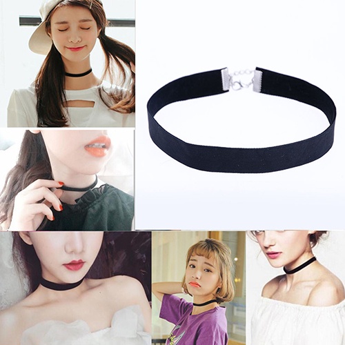 Hu Hu Hu Hu Hu Alat Bantu Pasang Kacamata♡ Kalung Choker Lebar Bahan Suede Imitasi Gaya Retro Gothic Untuk Wanita